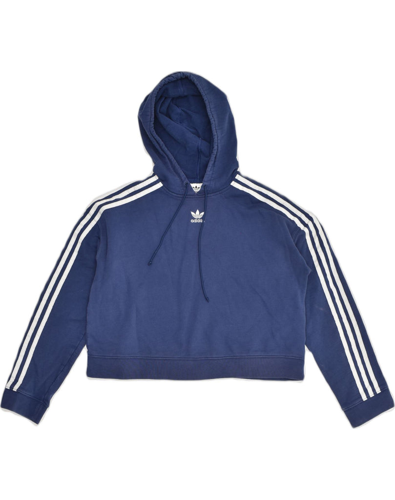 ADIDAS Womens Crop Hoodie Jumper UK 10 Small Navy Blue Cotton | Vintage Adidas | Thrift | Second-Hand Adidas | Used Clothing | Messina Hembry 