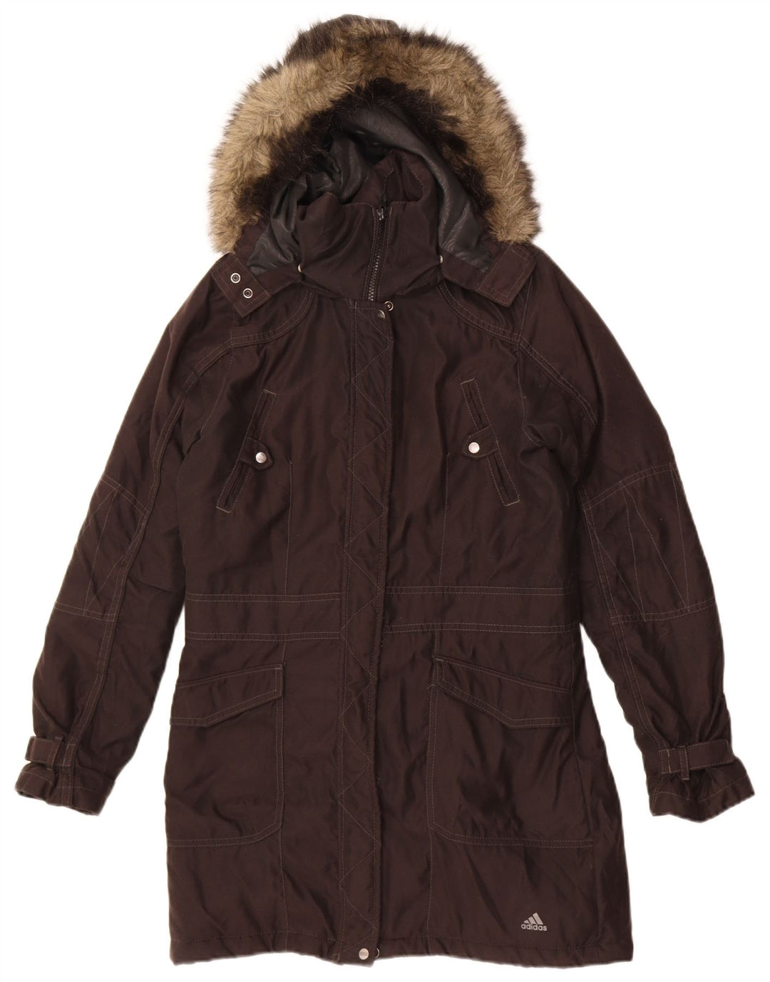 Adidas Womens Hooded Parka Jacket UK 14 Medium Black Polyester