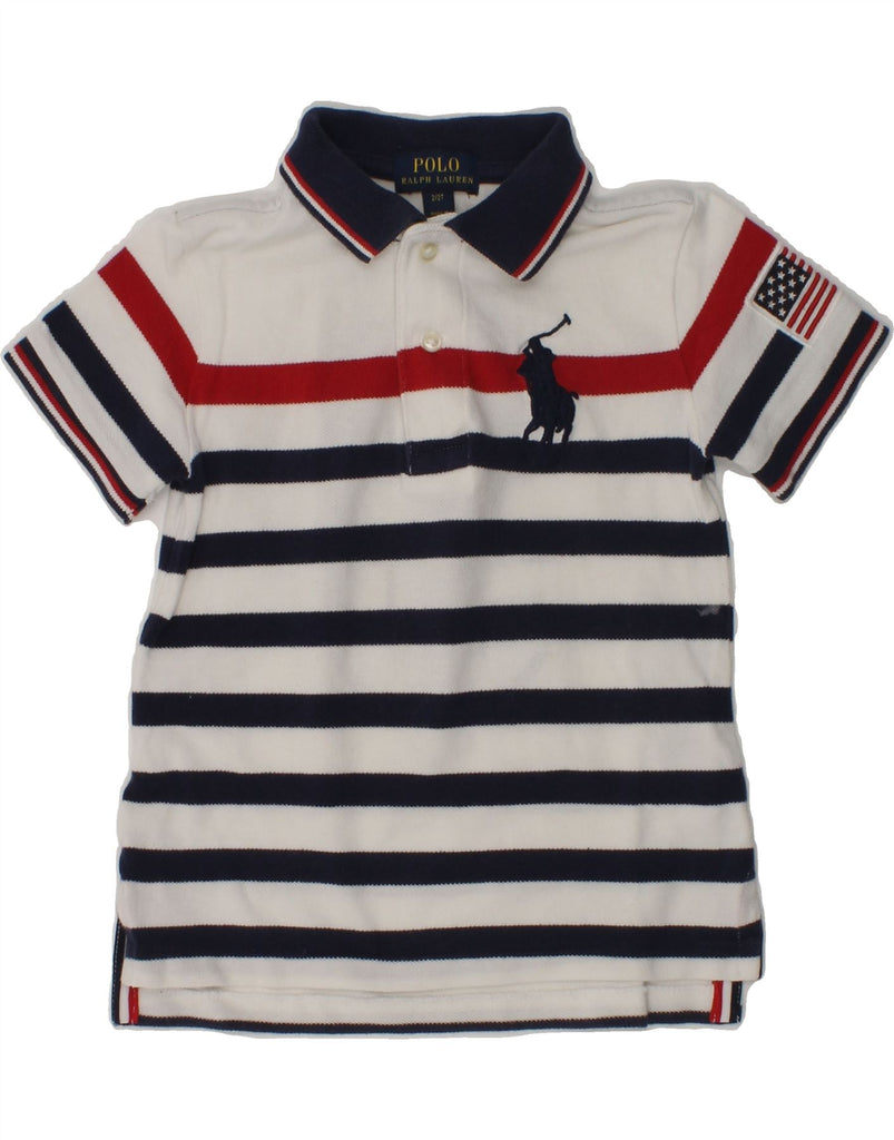 POLO RALPH LAUREN Boys Graphic Polo Shirt 2-3 Years White Striped Cotton | Vintage Polo Ralph Lauren | Thrift | Second-Hand Polo Ralph Lauren | Used Clothing | Messina Hembry 