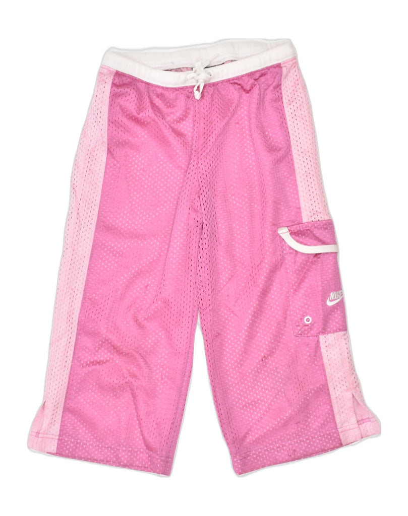 NIKE Girls Capri Tracksuit Trousers 7-8 Years Small Pink Polyester | Vintage | Thrift | Second-Hand | Used Clothing | Messina Hembry 