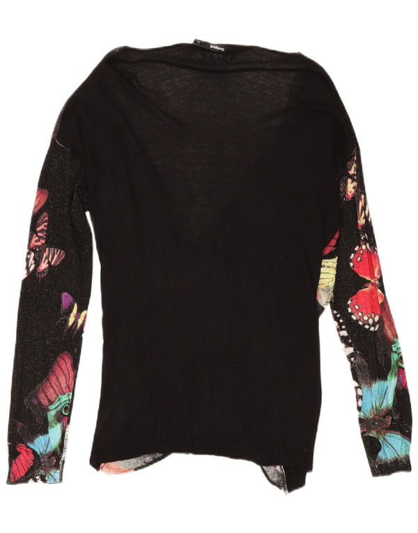 DESIGUAL Womens Graphic Top Long Sleeve UK 18 XL Black Viscose Butterfly