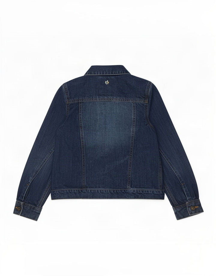 Fat Face Girls Denim Jacket 9-10 Years Blue Cotton Butterfly