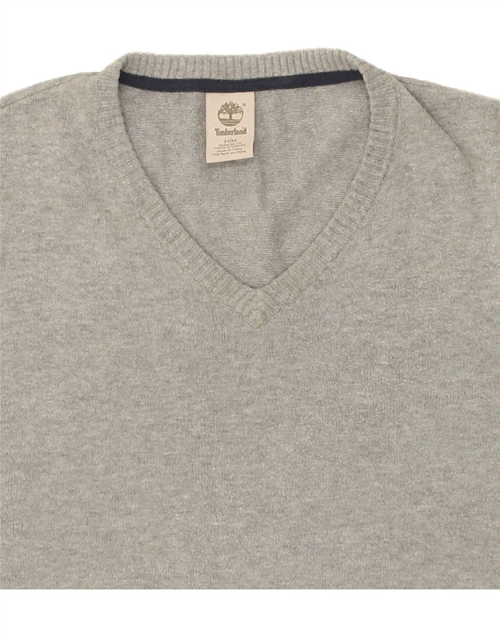 TIMBERLAND Mens V-Neck Jumper Sweater Medium Grey Cotton Vintage Timberland and Second-Hand Timberland from Messina Hembry 