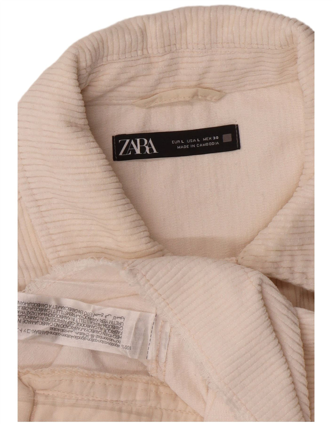 ZARA Womens Oversized Corduroy Jacket UK 16 Large Off White Cotton