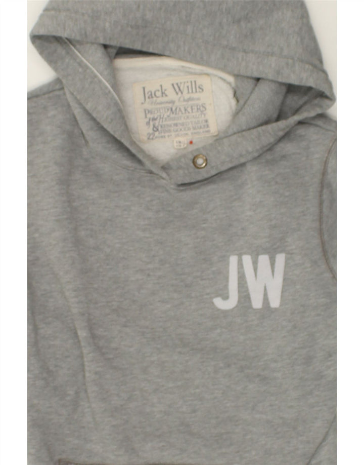 JACK WILLS Womens Graphic Hoodie Jumper UK 12 Medium Grey Cotton | Vintage Jack Wills | Thrift | Second-Hand Jack Wills | Used Clothing | Messina Hembry 