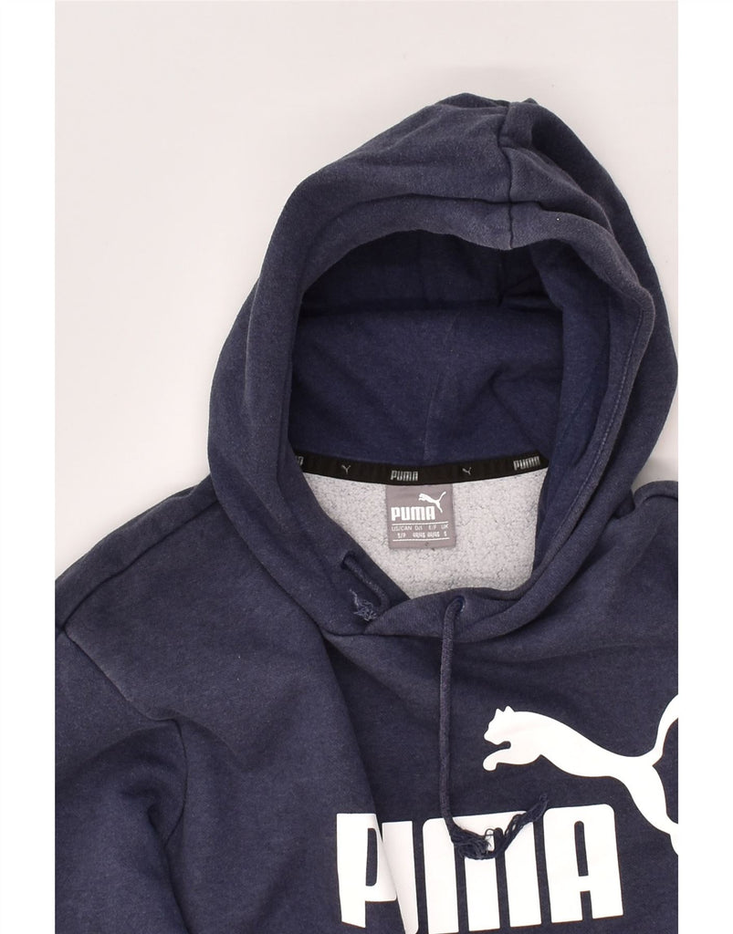 PUMA Mens Graphic Hoodie Jumper Small Navy Blue Cotton | Vintage Puma | Thrift | Second-Hand Puma | Used Clothing | Messina Hembry 