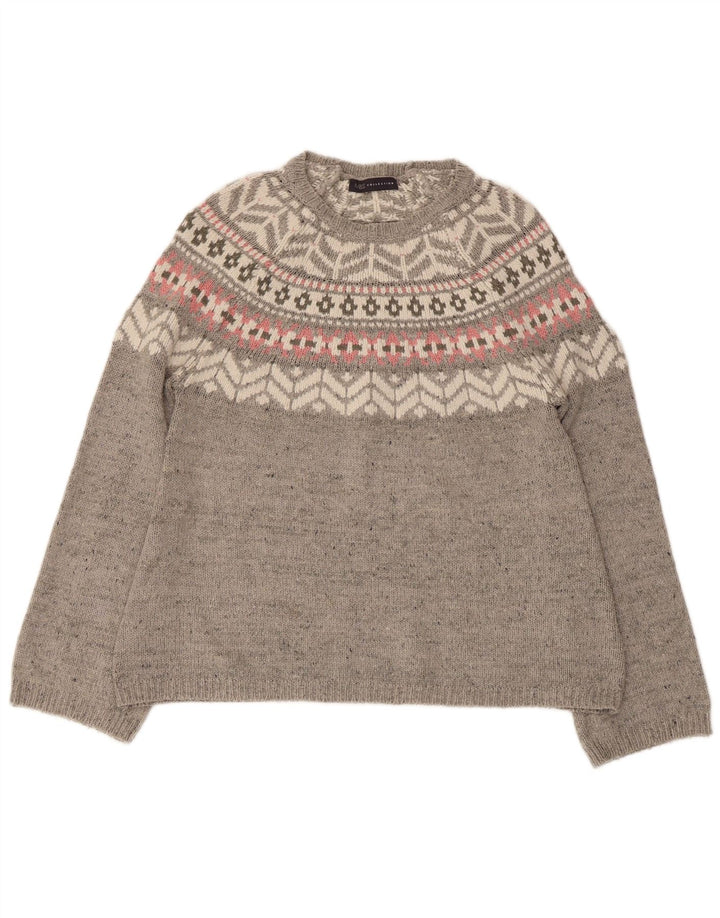 Marks & Spencer Womens Boat Neck Jumper Sweater UK 12 Medium Grey Fair Isle