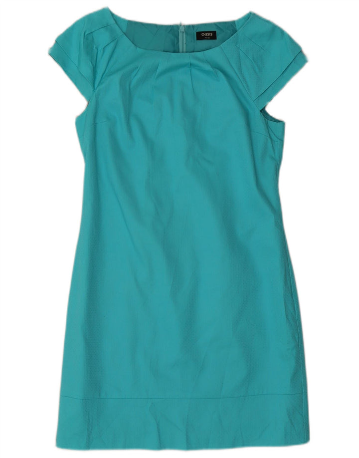 Oasis Womens Sheath Dress UK 10 Small  Turquoise Spotted Cotton