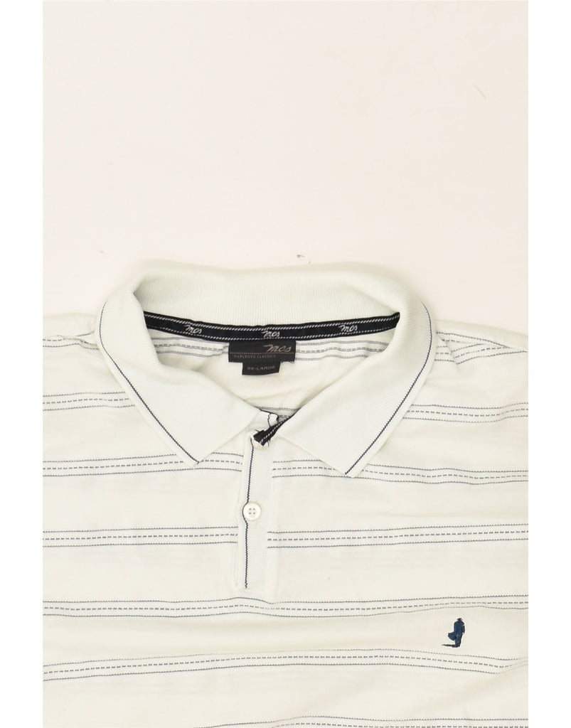 MARLBORO CLASSICS Mens Polo Shirt 2XL White Striped Cotton | Vintage Marlboro Classics | Thrift | Second-Hand Marlboro Classics | Used Clothing | Messina Hembry 