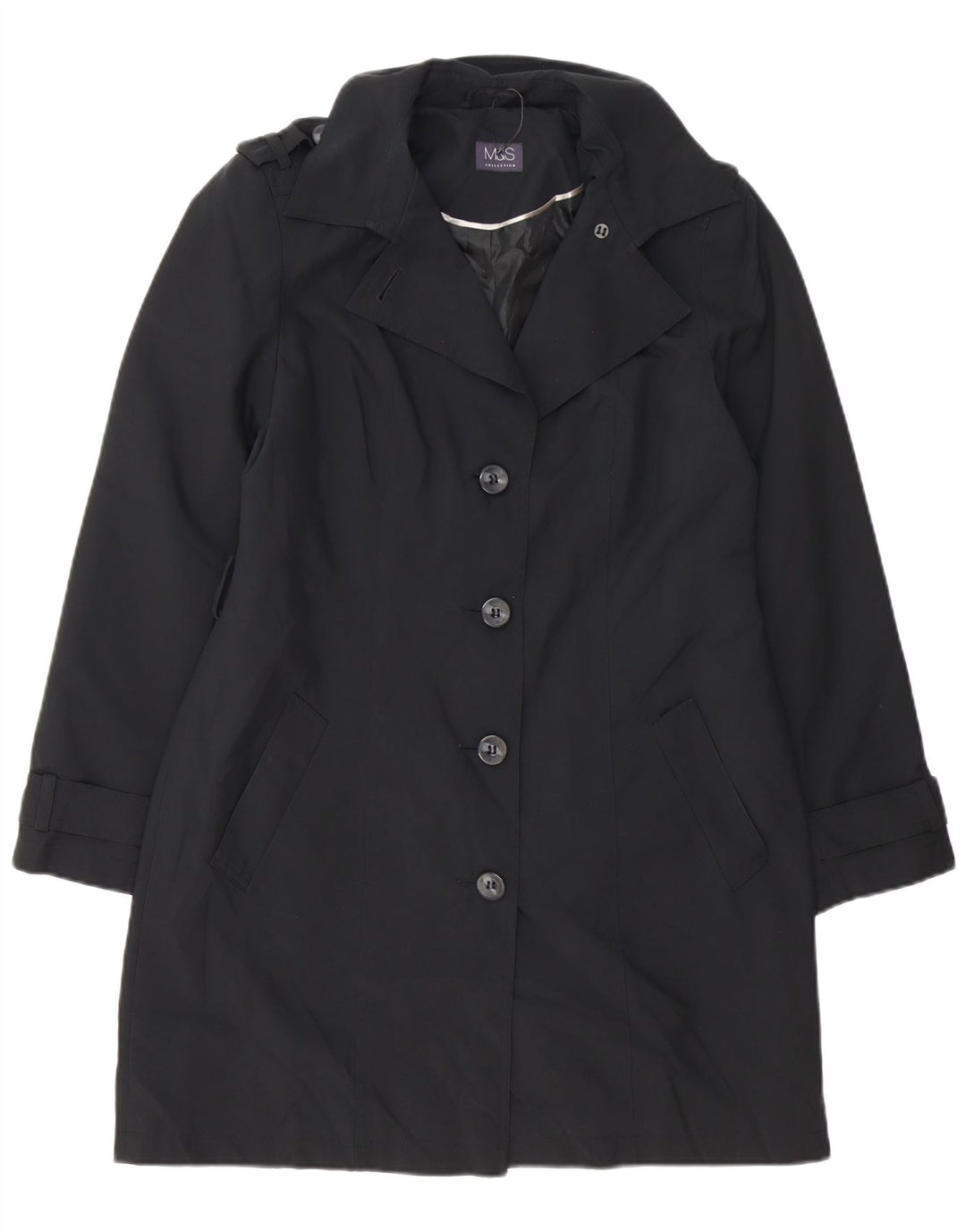 Marks & Spencer Womens Trench Coat UK 14 Large Black Polyester