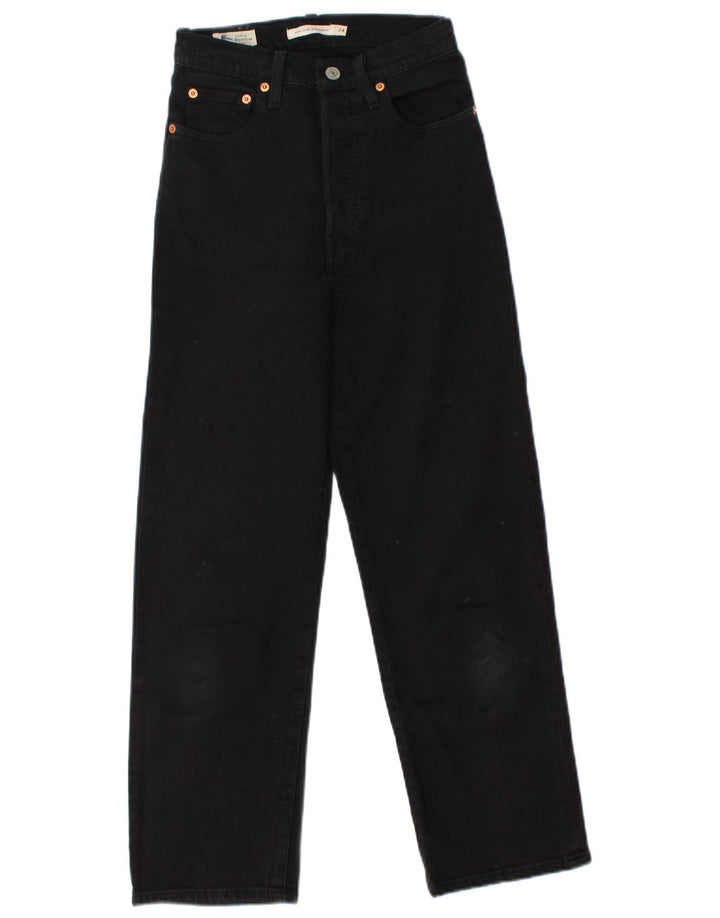 LEVI'S Womens Ribcage Straight Jeans W24 L26 Black Cotton