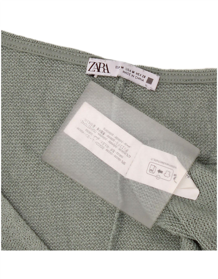 Zara Womens Crop Oversized Knit Crop Top UK 14 Medium Green Viscose