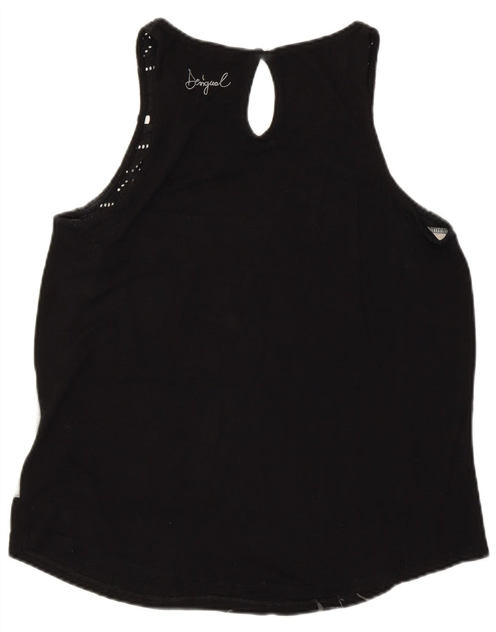DESIGUAL Womens Graphic Vest Top UK 14 Large Black Striped