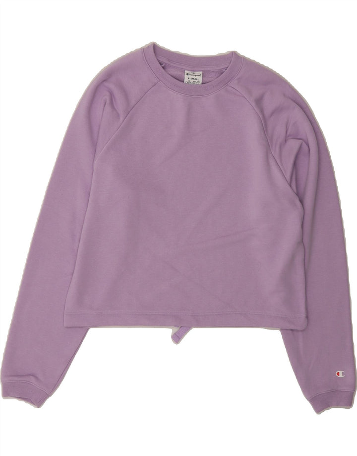 CHAMPION Womens Oversized Crop Sweatshirt Jumper UK 6 XS Purple Cotton Vintage Champion and Second-Hand Champion from Messina Hembry 