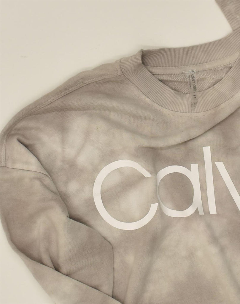 CALVIN KLEIN Womens Graphic Sweatshirt Jumper UK 14 Medium Grey Tie Dye | Vintage Calvin Klein | Thrift | Second-Hand Calvin Klein | Used Clothing | Messina Hembry 