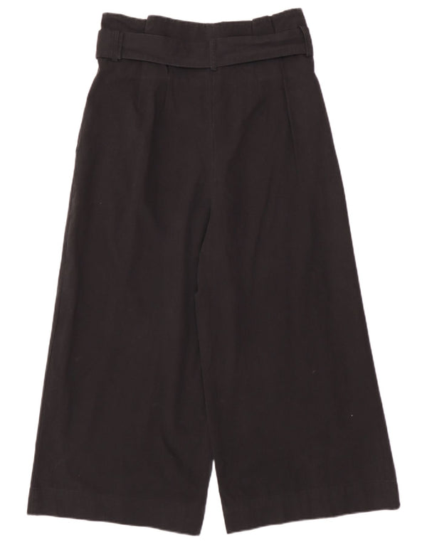 Zara Womens High Waist Wide Leg Capri Trousers Large W30 L22 Black Cotton