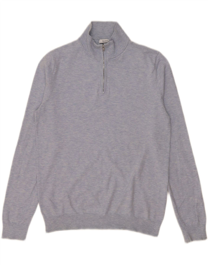 Reiss Mens Zip Neck Jumper Sweater Small Blue Cotton