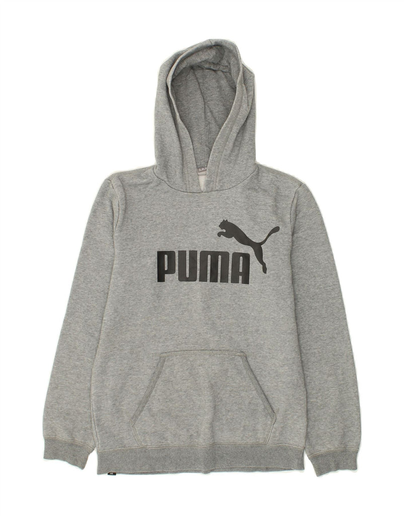 PUMA Boys Graphic Hoodie Jumper 13-14 Years XL Grey Flecked Cotton | Vintage Puma | Thrift | Second-Hand Puma | Used Clothing | Messina Hembry 