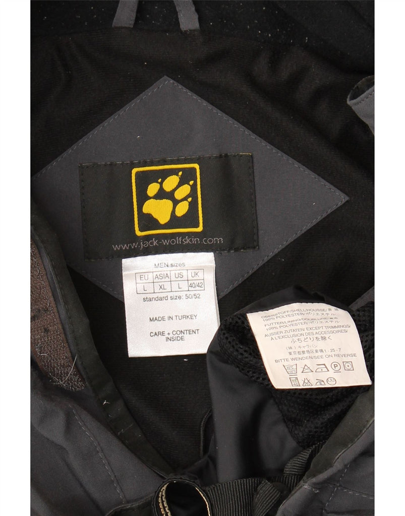 JACK WOLFSKIN Mens Hooded Rain Jacket UK 40/42 Large Navy Blue Colourblock Vintage Jack Wolfskin and Second-Hand Jack Wolfskin from Messina Hembry 