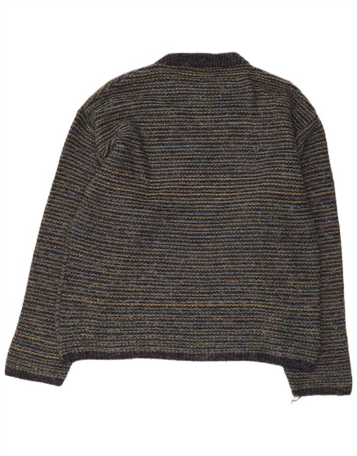 Vintage Mens Crew Neck Jumper Sweater Large Multicoloured Pinstripe Wool