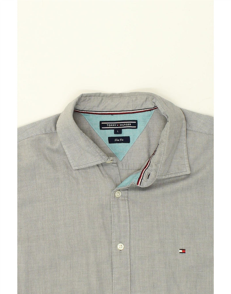 TOMMY HILFIGER Mens Slim Fit Shirt Large Grey Cotton Vintage Tommy Hilfiger and Second-Hand Tommy Hilfiger from Messina Hembry 