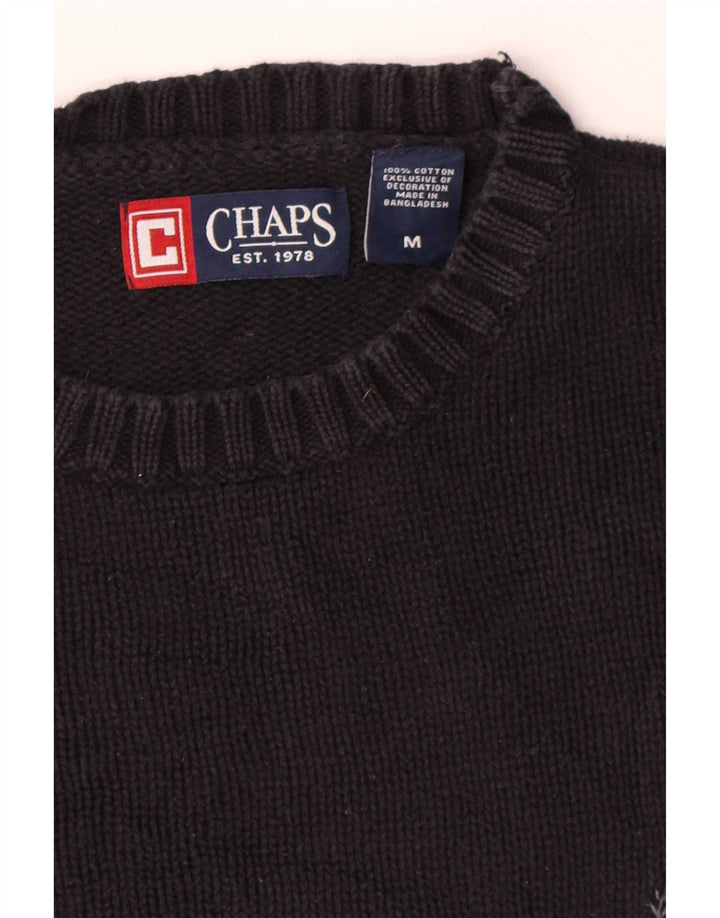 Chaps Mens Crew Neck Jumper Sweater Medium Black Cotton