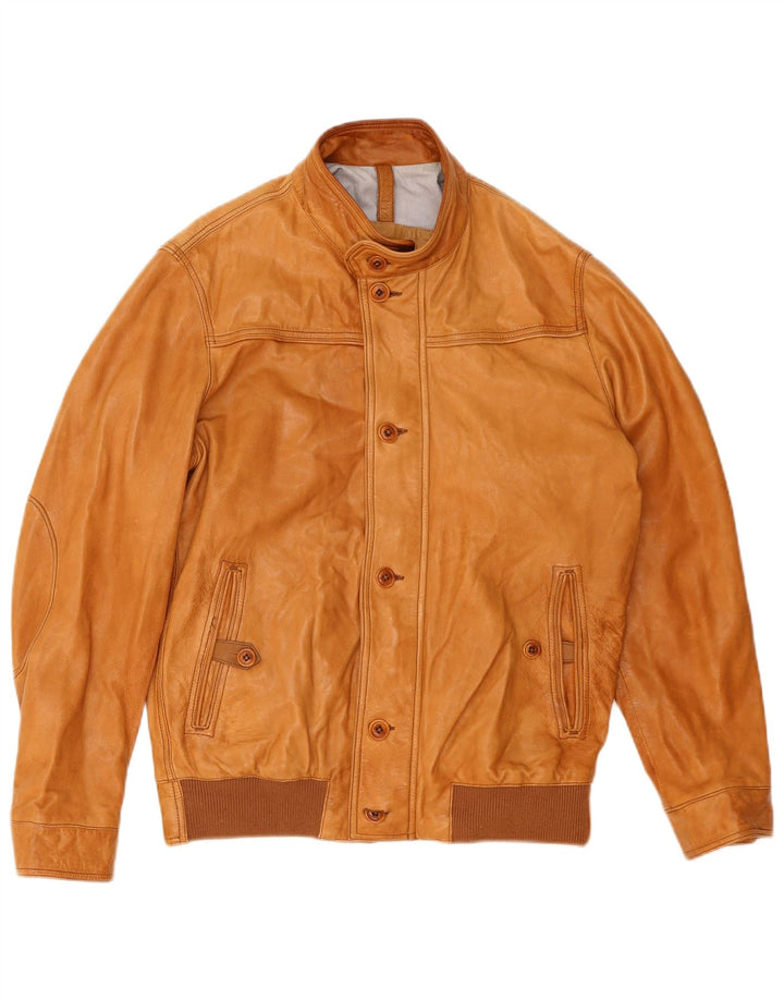 Massimo Dutti Mens Leather Jacket UK 40 Large Brown Leather