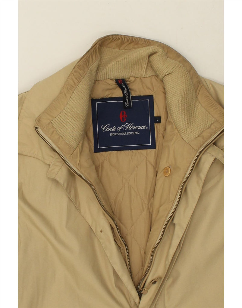 CONTE OF FLORENCE Mens Padded Coat UK 40 Large Beige Polyester | Vintage Conte of Florence | Thrift | Second-Hand Conte of Florence | Used Clothing | Messina Hembry 