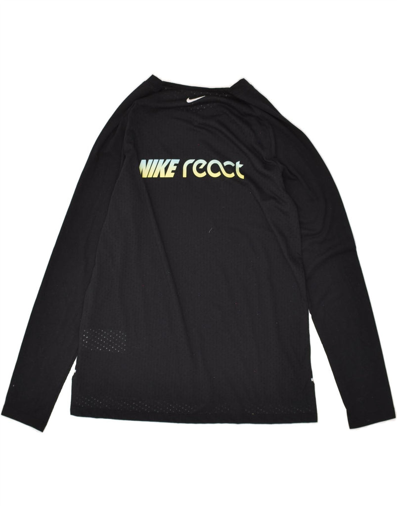 NIKE Womens Dri Fit Graphic Top Long Sleeve UK 14 Medium Black Polyester | Vintage Nike | Thrift | Second-Hand Nike | Used Clothing | Messina Hembry 