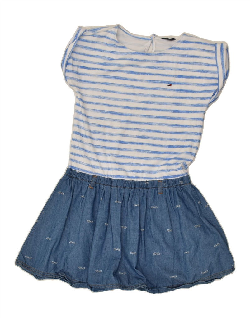 TOMMY HILFIGER Girls Basic Dress 8-9 Years Medium Blue Striped Cotton | Vintage Tommy Hilfiger | Thrift | Second-Hand Tommy Hilfiger | Used Clothing | Messina Hembry 