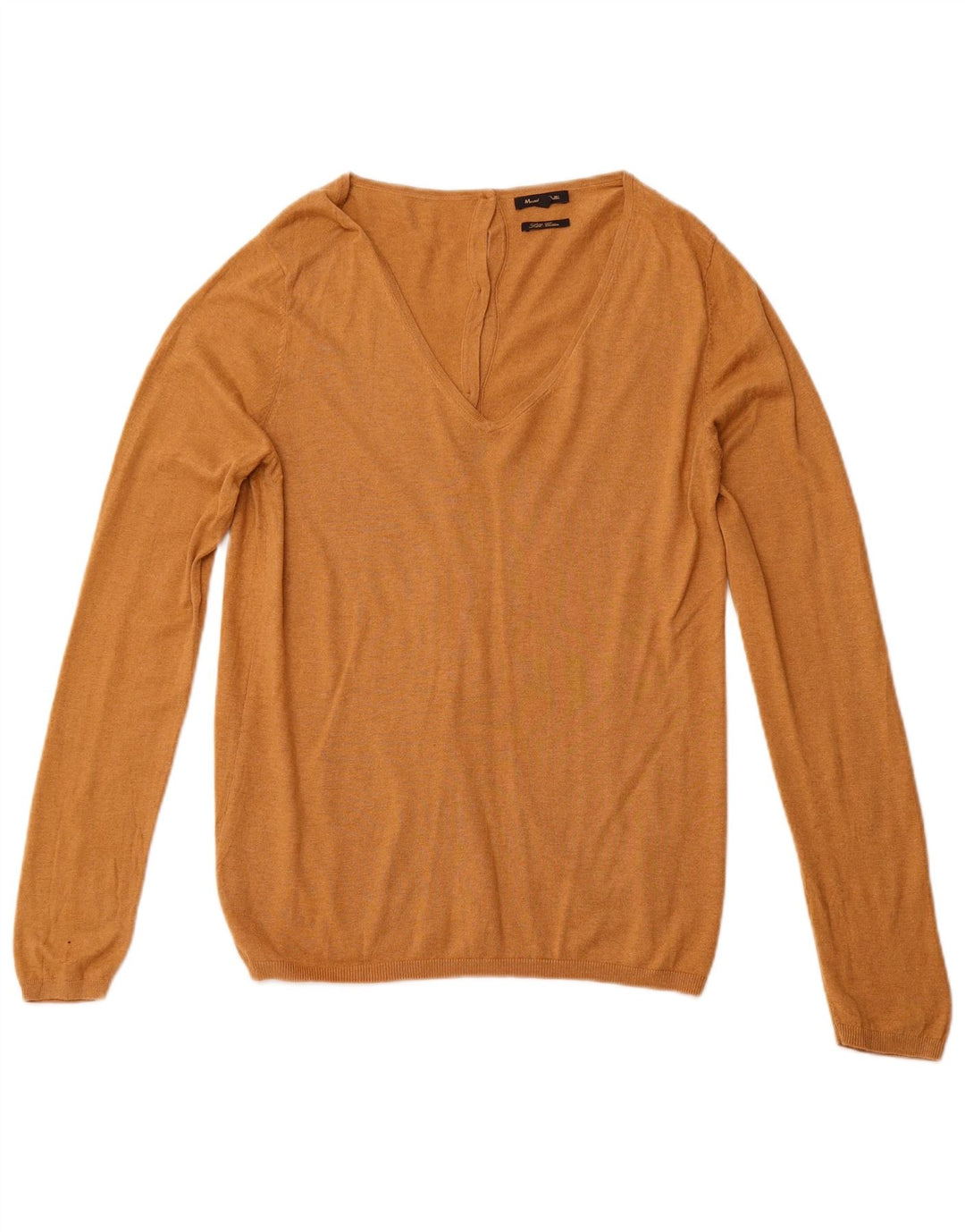 MASSIMO DUTTI Womens V-Neck Jumper Sweater UK 14 Large Brown Cotton
