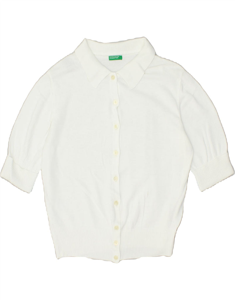 BENETTON Womens 3/4 Sleeve Cardigan Sweater UK 14 Large  White Cotton | Vintage Benetton | Thrift | Second-Hand Benetton | Used Clothing | Messina Hembry 