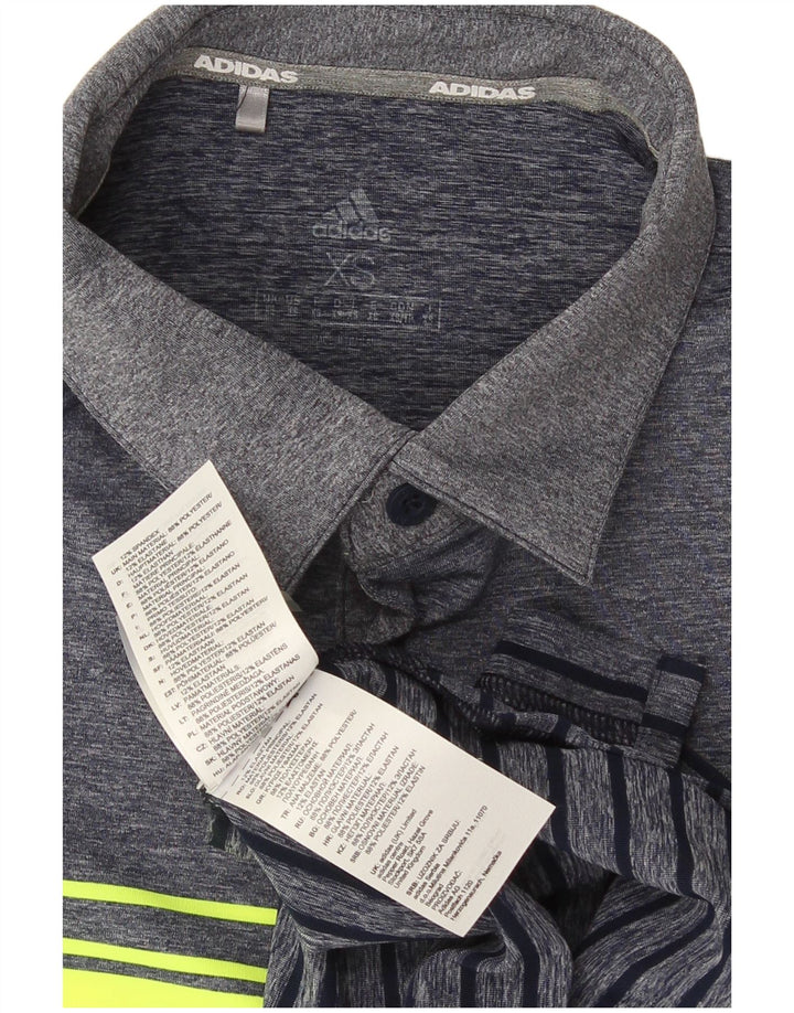 Adidas Mens Polo Shirt XS Navy Blue Striped Polyester