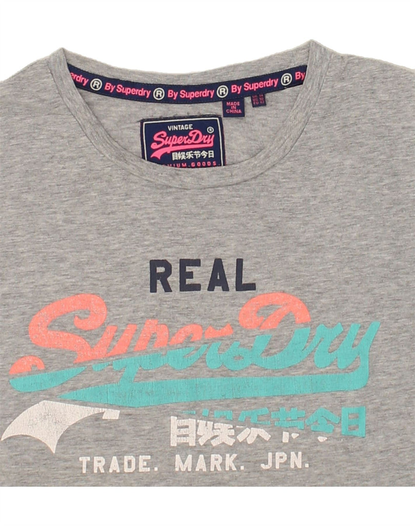 SUPERDRY Womens Graphic T-Shirt Top UK 14 Large Grey Cotton Vintage Superdry and Second-Hand Superdry from Messina Hembry 