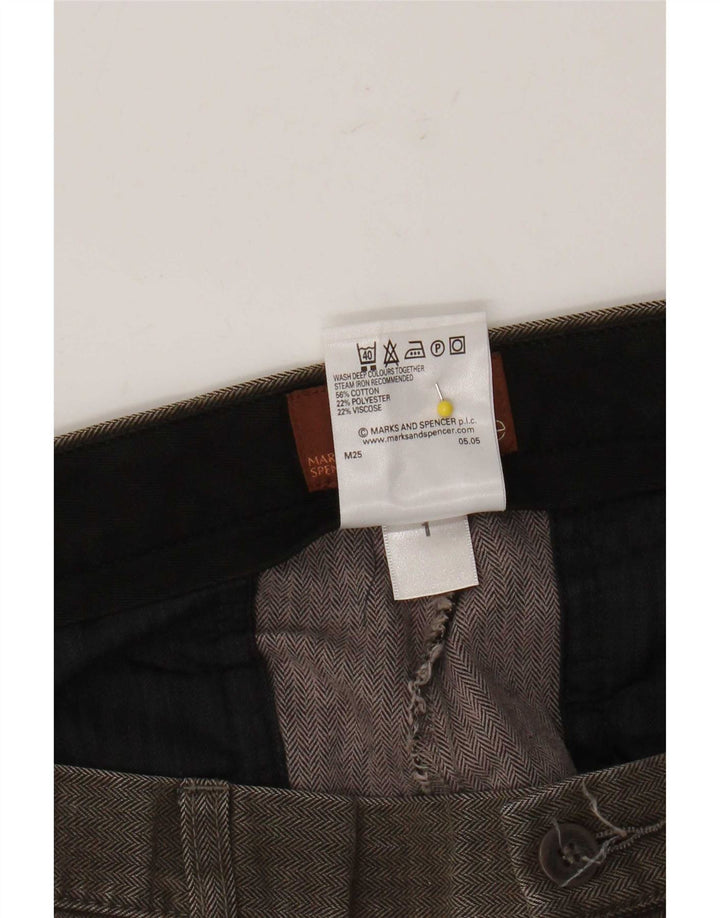 Marks & Spencer Mens Straight Casual Trousers W34 L31 Brown Herringbone