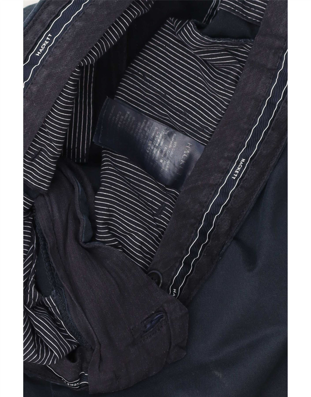 Hackett Mens Straight Chino Trousers W34 L32 Navy Blue Cotton