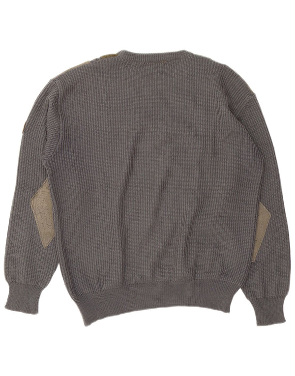 Andrea Celli Mens Crew Neck Jumper Sweater Large Grey Colourblock Wool