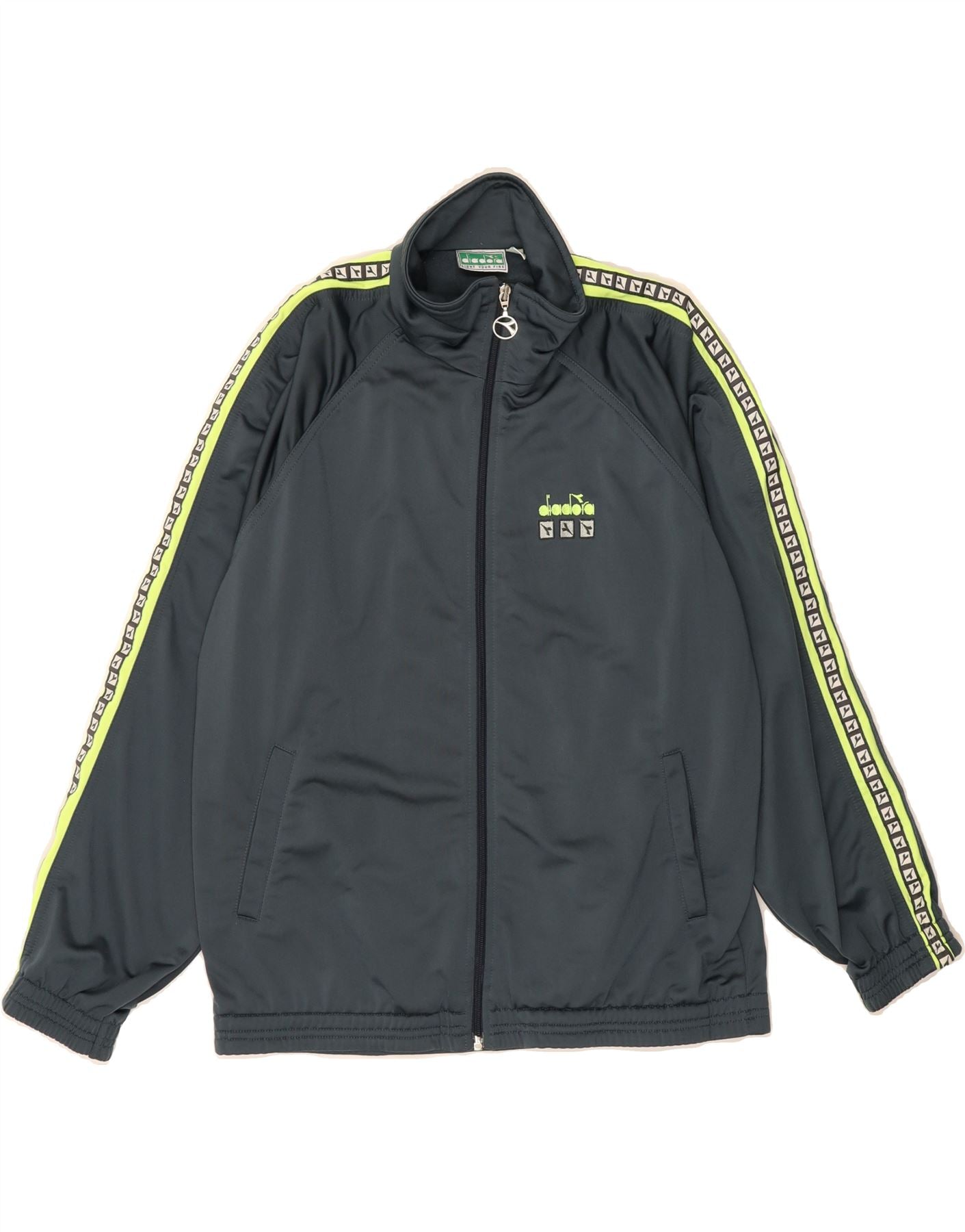 Giacca da tuta grafica da uomo DIADORA, taglia UK 36 Small, grigia, in  poliestere