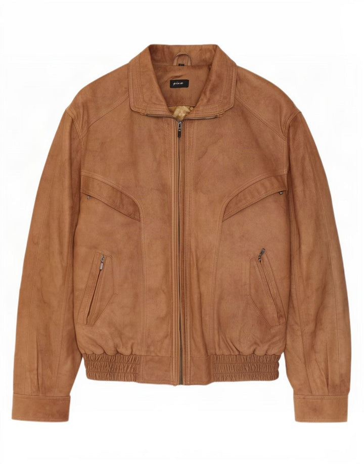 Gina Mens Leather Jacket IT 54 2XL Brown Viscose