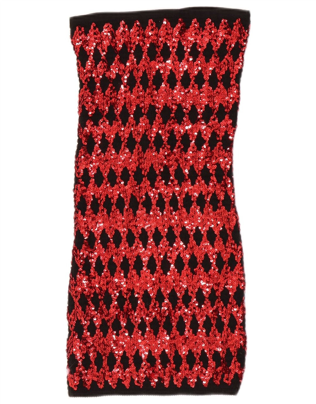Vintage Womens Mini Strapless Dress UK 4 XS Red Argyle/Diamond Polyester