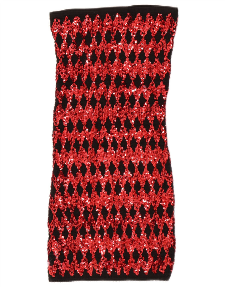 Vintage Womens Mini Strapless Dress UK 4 XS Red Argyle/Diamond Polyester