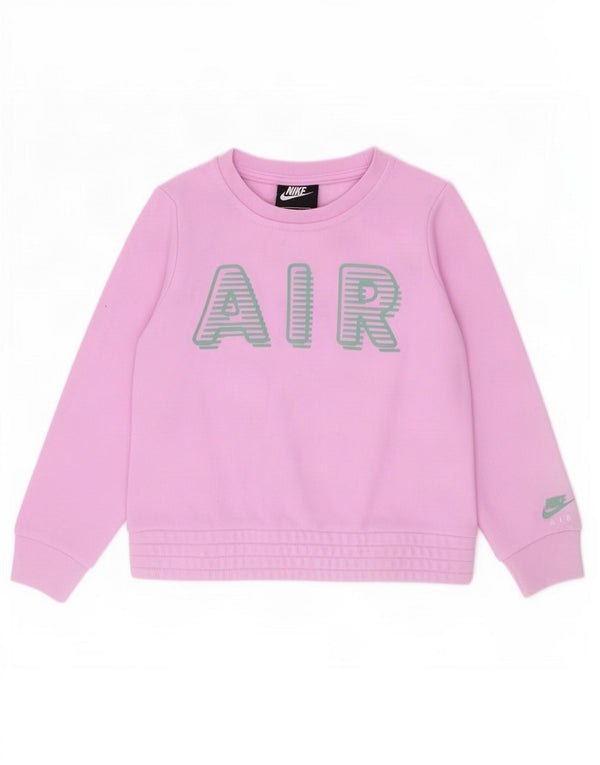 Nike Girls Graphic Sweatshirt Jumper 5-6 Years Medium Pink Cotton