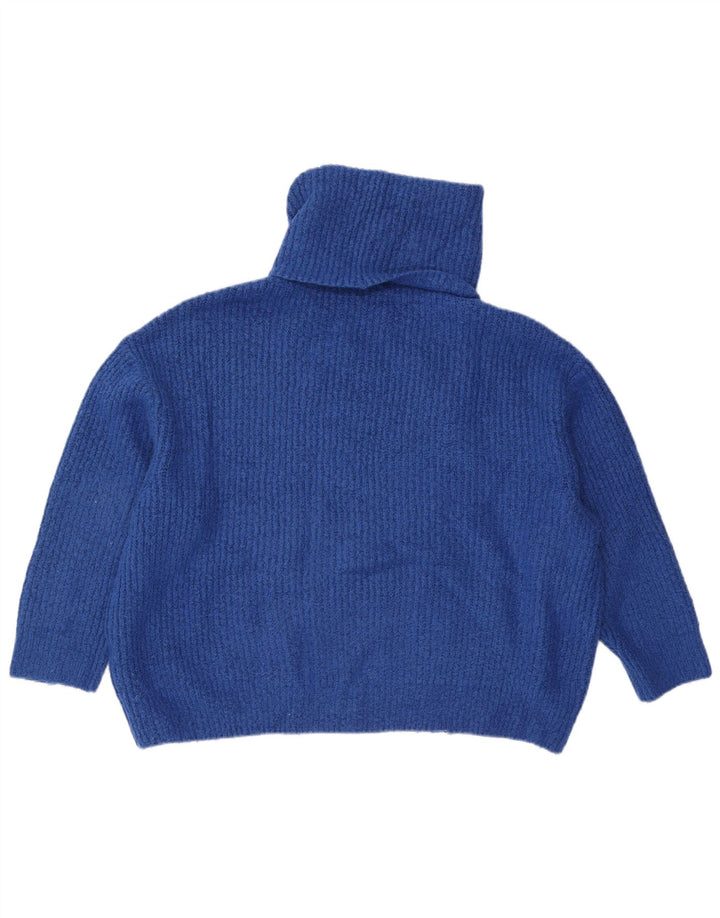 Zara Womens Oversized Roll Neck Jumper Sweater UK 10 Small Blue Acrylic