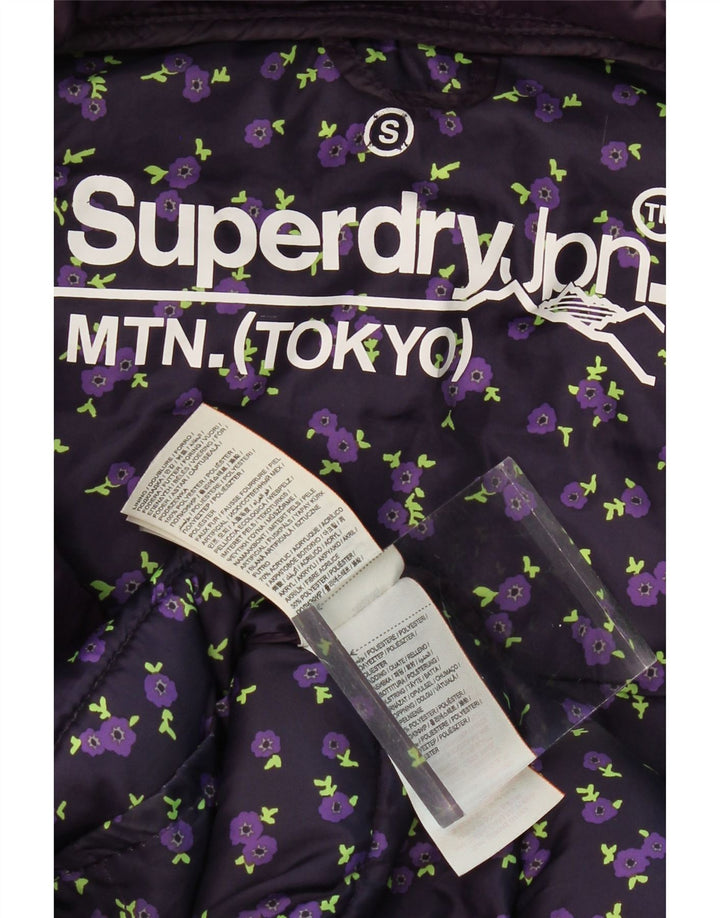 SUPERDRY Womens Hooded Padded Coat UK 10 Small Purple Polyester