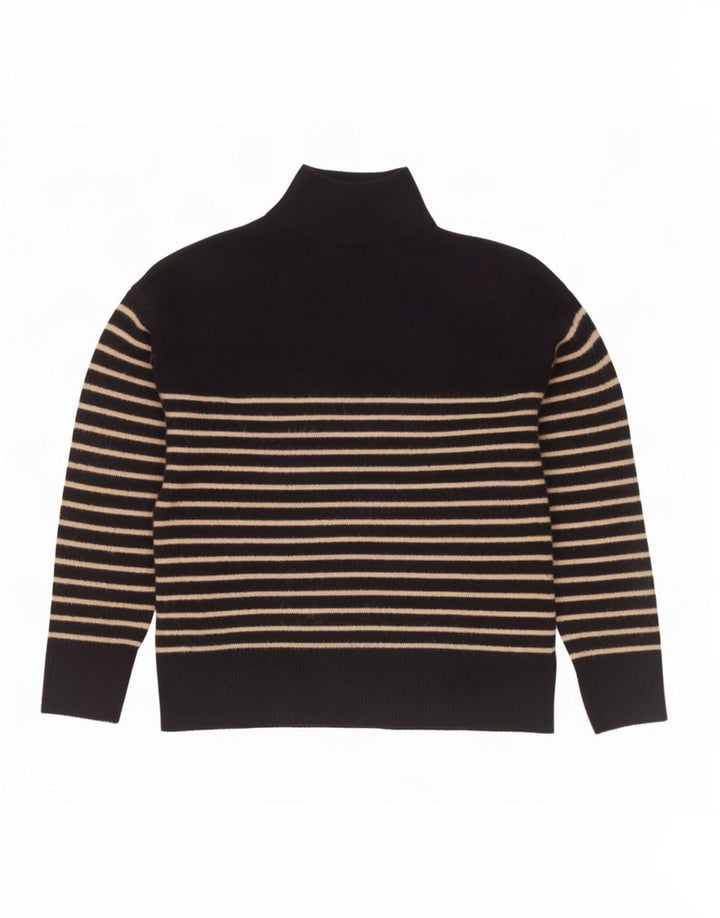 Zara Womens Button Neck Jumper Sweater UK 14 Medium Navy Blue Striped