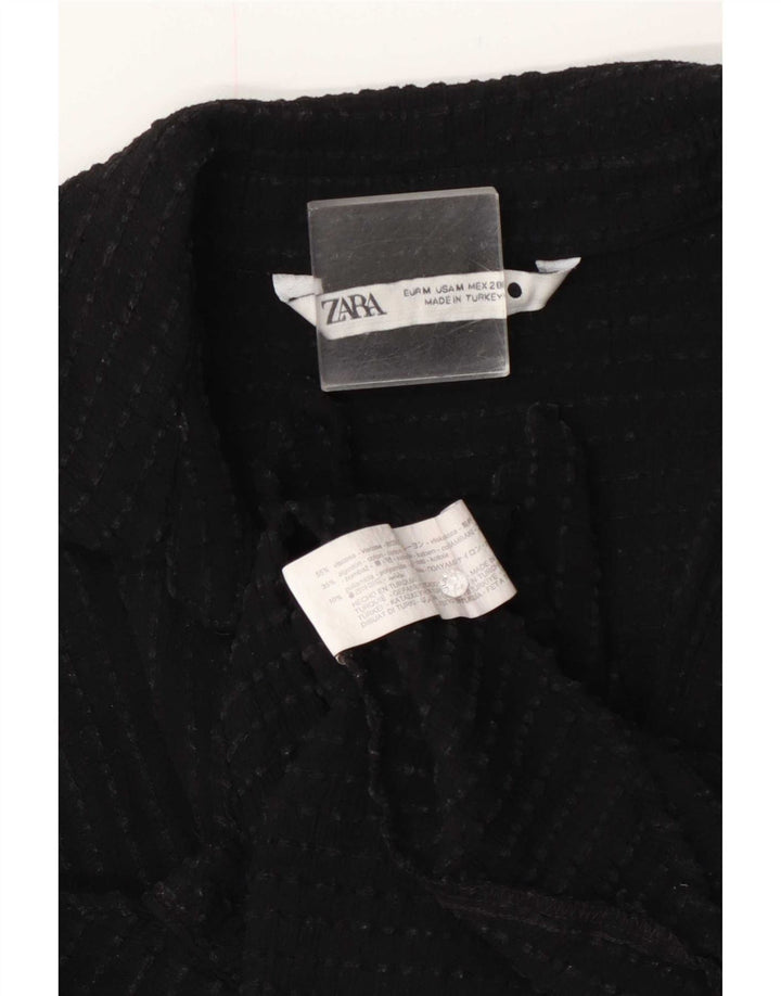 Zara Womens 3/4 Sleeve Front Tie Shirt Blouse UK 12 Medium Black Viscose