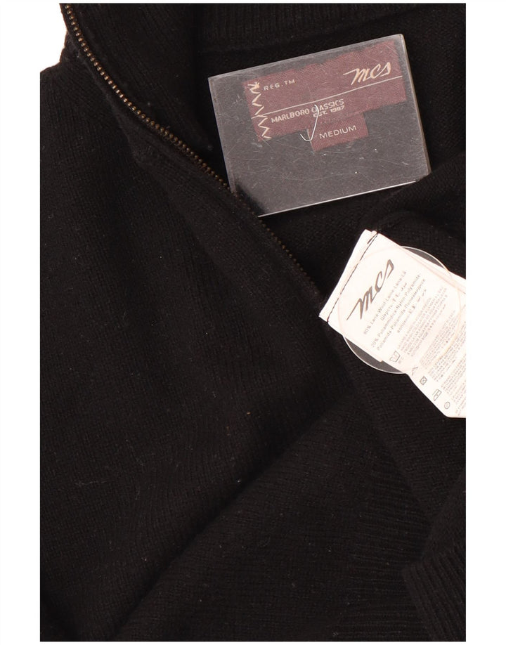 Marlboro Classics Mens Zip Neck Jumper Sweater Medium Black Wool