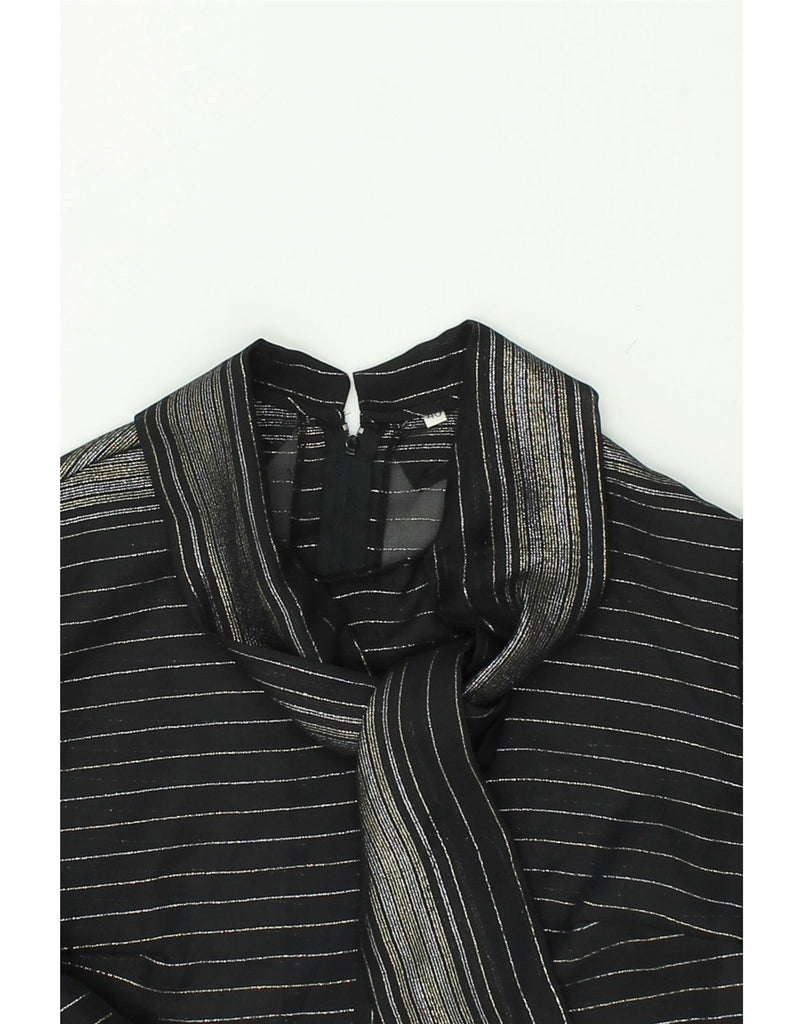 VINTAGE Womens Front Tie Blouse Top EU 40 Medium Black Striped Polyester Vintage Vintage and Second-Hand Vintage from Messina Hembry 