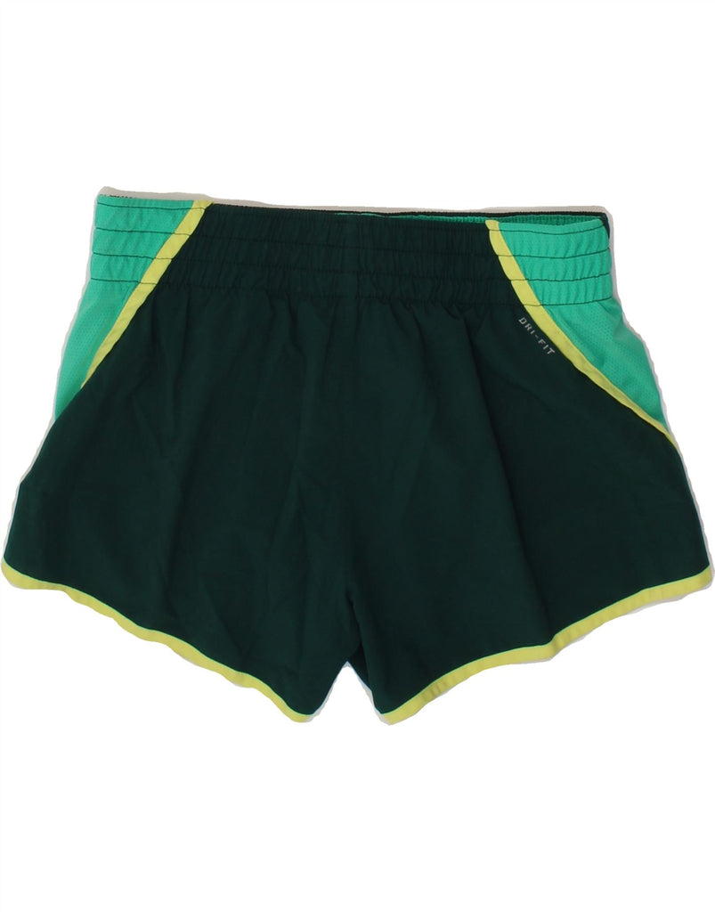 NIKE Womens Dri Fit Sport Shorts UK 14 Medium Green Colourblock Polyester Vintage Nike and Second-Hand Nike from Messina Hembry 