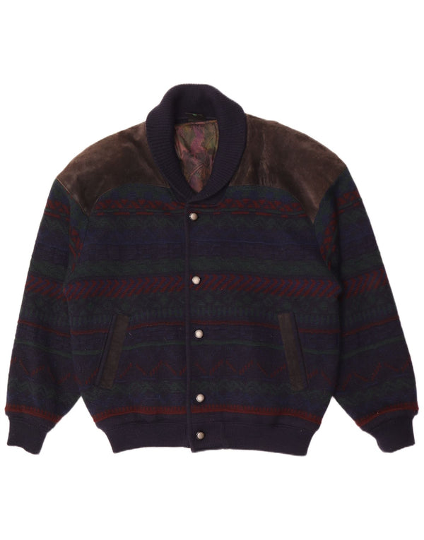 WESTBURY Mens Cardigan Sweater IT 52/54 Large Navy Blue Geometric Acrylic
